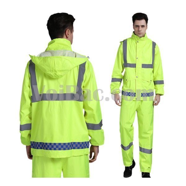Áo Mưa Bộ Vải PU Cao Cấp 2 Lớp Có Phản Quang - QAM0109