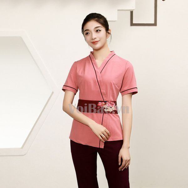 Đồng Phục Spa Nữ Cổ Chéo Thắt Eo Cao Cấp - DSP0013